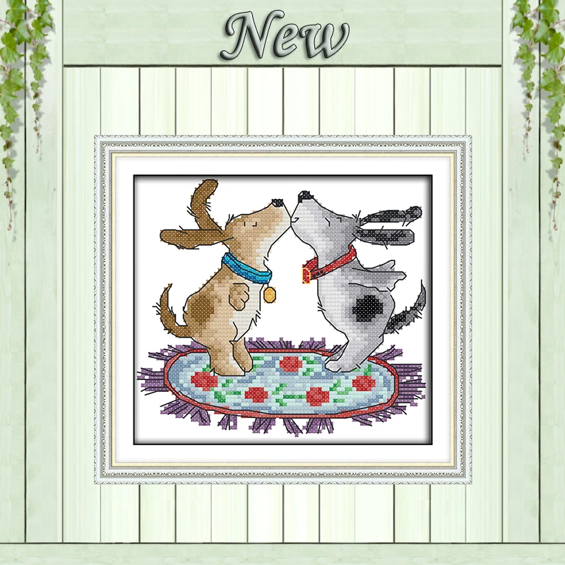 The Dog Kiss Lovely Animal Diy Painting Counted Printed On Canvas 14ct