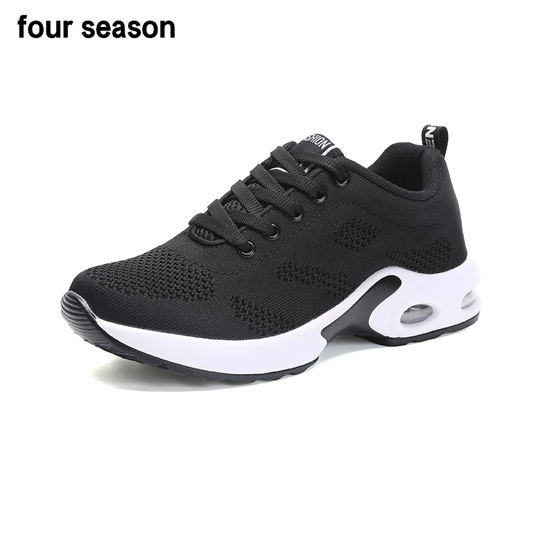 Женская спортивная обувь из сетчатого материала; женская прогулочная спортивная обувь для пробежек; красивые кроссовки; женские кроссовки - Цвет: Four Seasons black