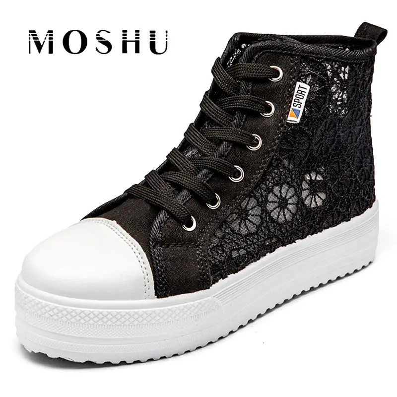 

Summer/Autumn Women Casual Shoes Platform High-top Leisure Ladies Canvas White Shoes Breathable Increase Mesh Sneakers Plus 42