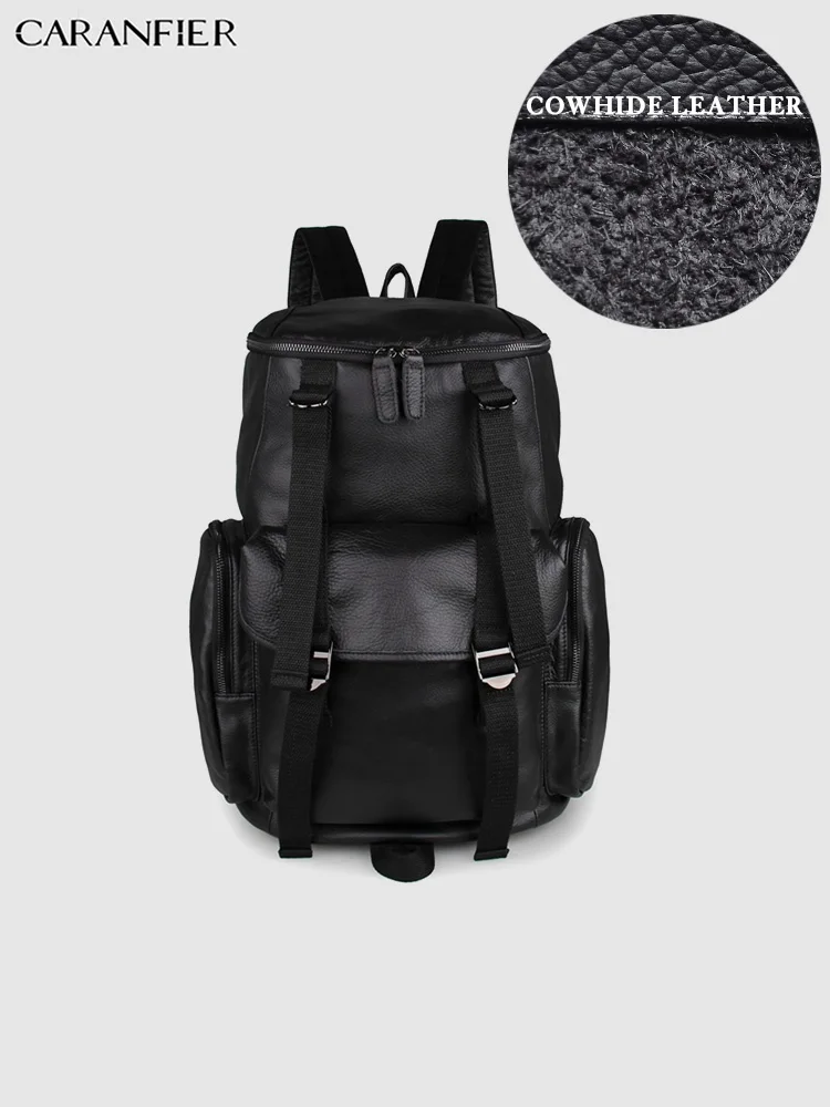 CARANFIER Mens Womens Backpack Genuine Cowhide Leather Travel Bag Vintage Casual 15Inches Computer Laptop Multifunction Knapsack | Багаж и