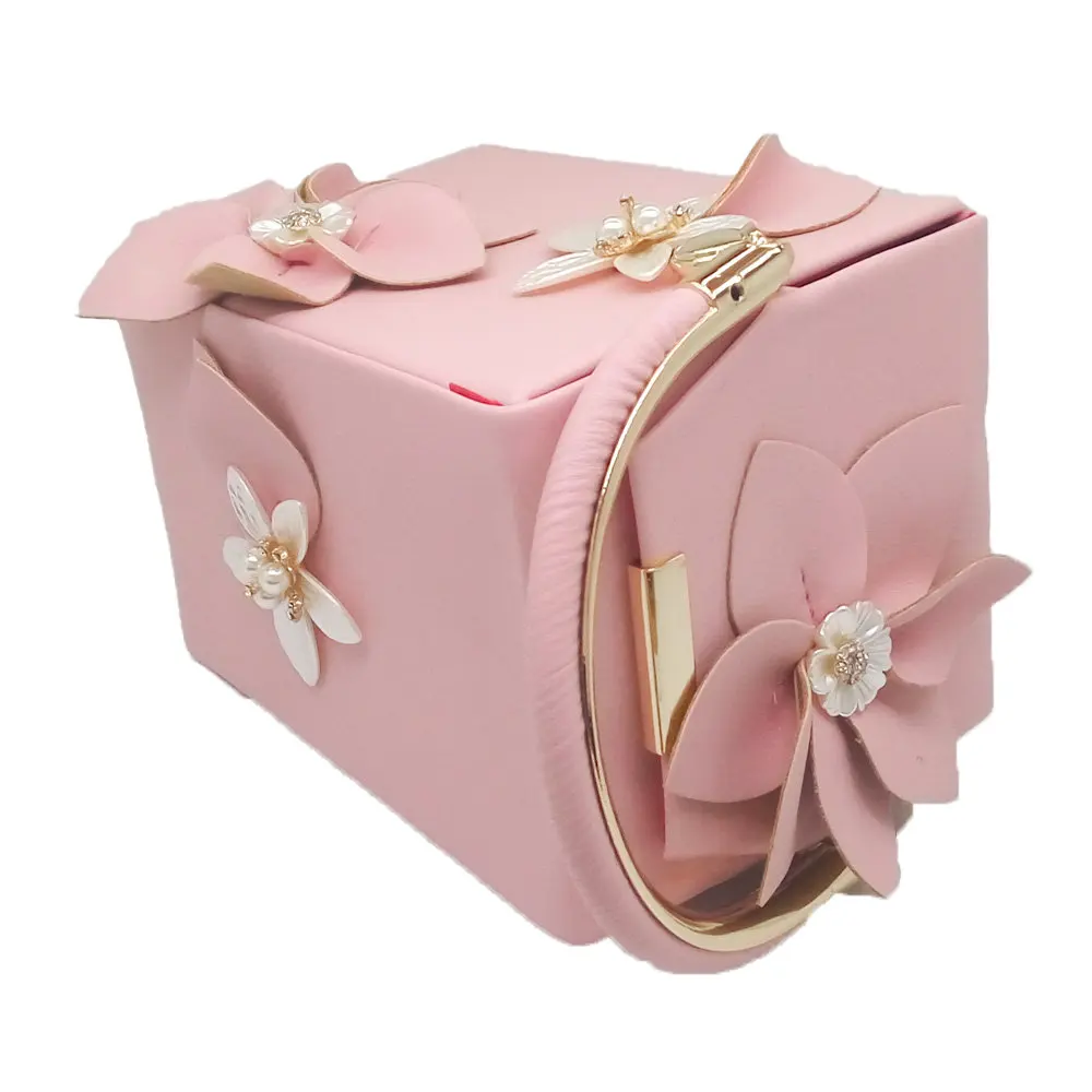 Boutique De FGG Unique Design Gift Box Shape Women Flower Clutch Evening Tote Bag Floral Beaded Wedding Handbag Purse Ladies Bag