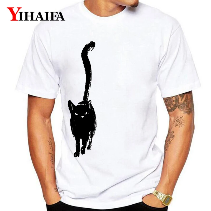 

Summer Newest T-Shirt Men Man suit gym Print Black Cat Harajuku Graphic Tees Casual White Tee Shirts Unisex Tops