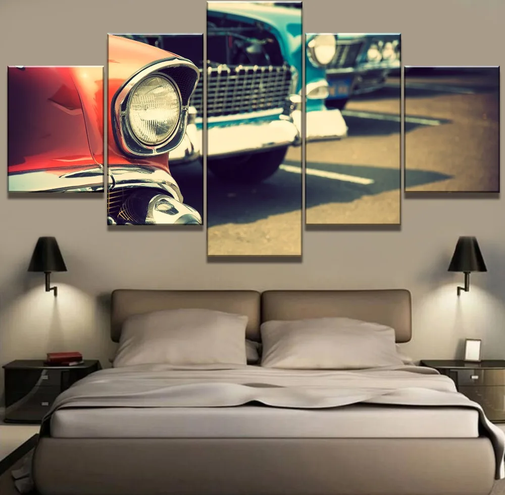 5 Piece Canvas Art Classic Cars Row Poster Modern Decorative Paintings