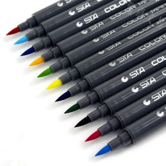 

STA Colorful Aquarelle Brushes Cartoon Double Nibs Soft Marker Pens Hand-painted Marker Set Water Soluble Pen 12/24/36/48/72/80