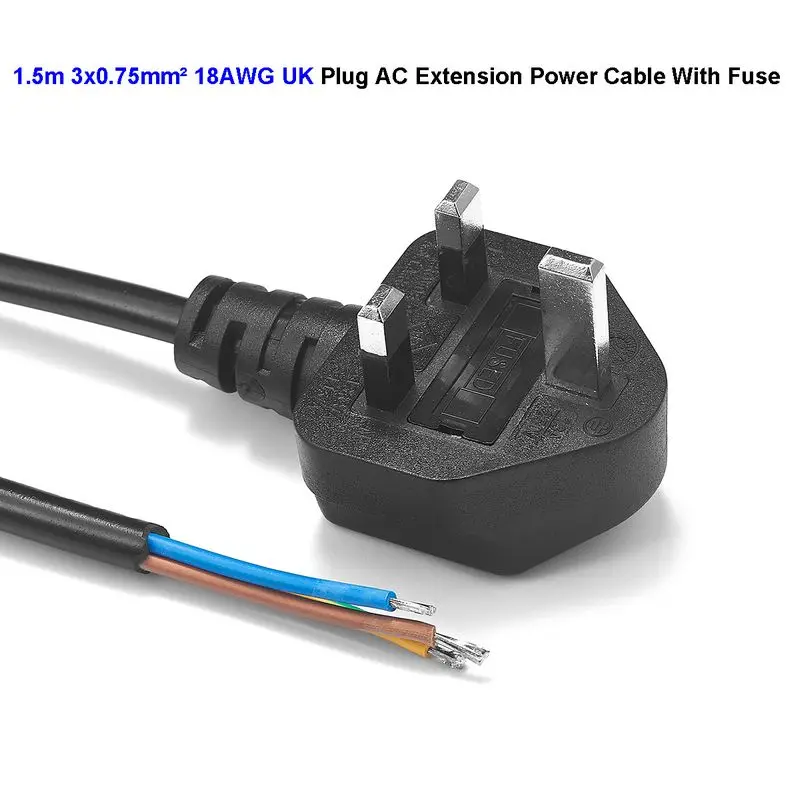 50pcs 3 Prong Kettle Lead Main Extension Power Cable UK Plug Extender