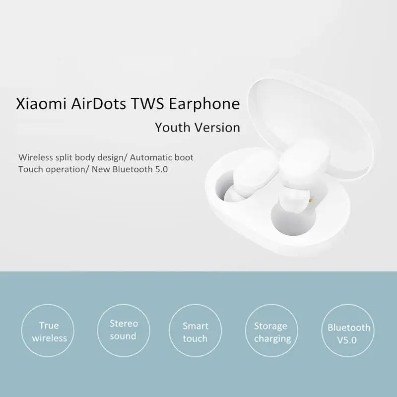 Xiaomi mi AirDots TWS Bluetooth наушники Молодежная версия стерео mi ni наушники беспроводные Bluetooth 5,0 гарнитура с зарядным устройством mi c