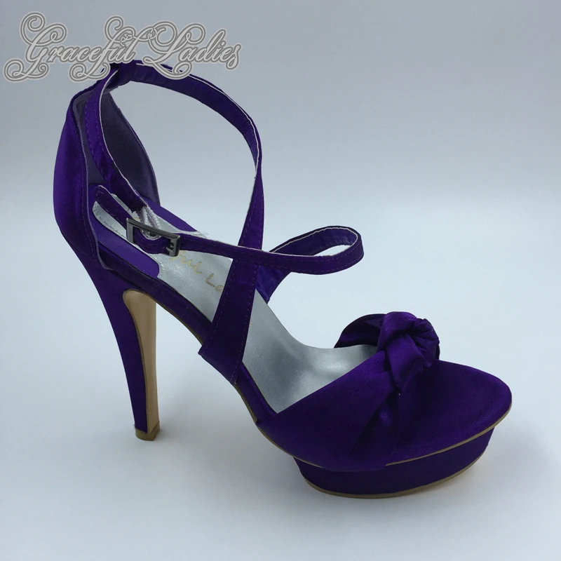 Purple Satin Wedding Sandals High Heels Platform Ladies Sandal Shoes Cross Tie OL Shoes Ankle Strap Fashion Shoes For Women