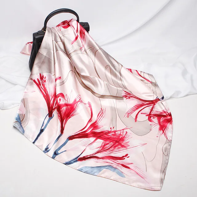 Fashion Kerchief Hair Scarf For Women Print Silk Satin Hijab Scarfs 90*90cm Square Neckerchief Headband Scarves For Ladies 2021 W42532