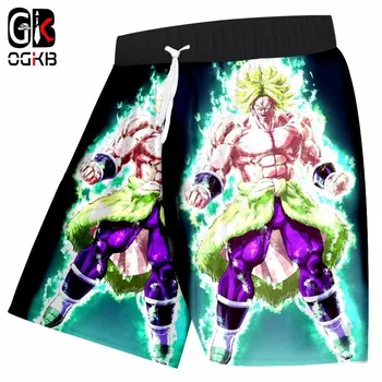 

OGKB Men's Fashion Cartoon Shorts Super Saiyan Goku Printed 3d Beach Board Shorts Man Fitness Casual Elastic Waist Trousers 5XL
