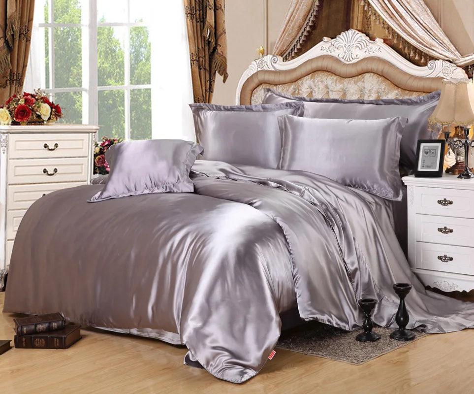 Lowered Solid Satin Bed Sheet Linen Court Style Bs05 Black Silver