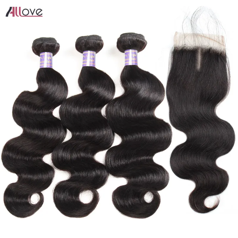 Allove Malaysian Body Wave Bundles with Closure Human Hair 3 Bundles With Closure 100% Remy Hair Bundles With Closure Free Part