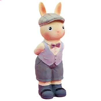 

Pastoral Honey Stoop Rabbits With Flower Figurine Zakka Sweety Lovers Couple Resin Fairy Miniature Craft Wedding Gift Home Decor