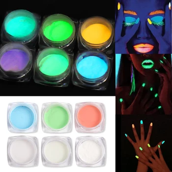 

Nail art fluorescence Powder glow in dark night green purple pink color holographic glitter pigment 3D Noctilucent powder MN130