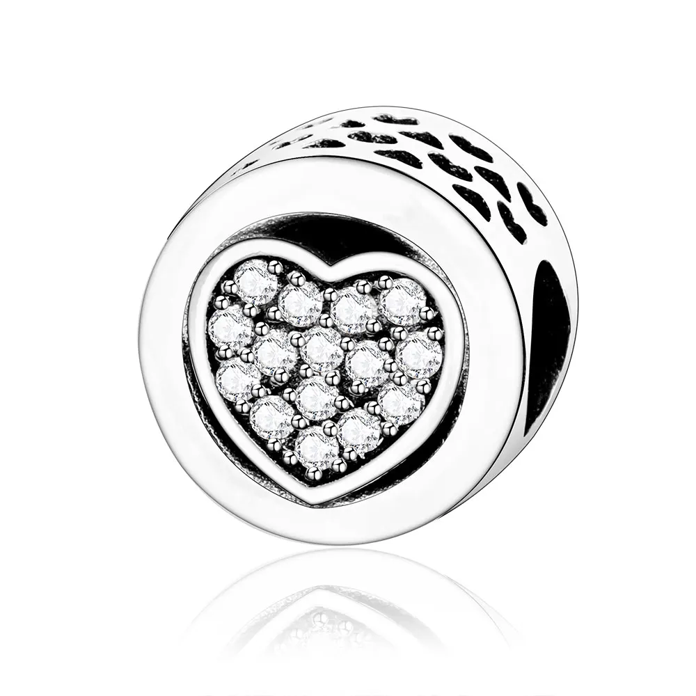 Authentic 925 Sterling Silver Round Heart Charms Bead Fit Original