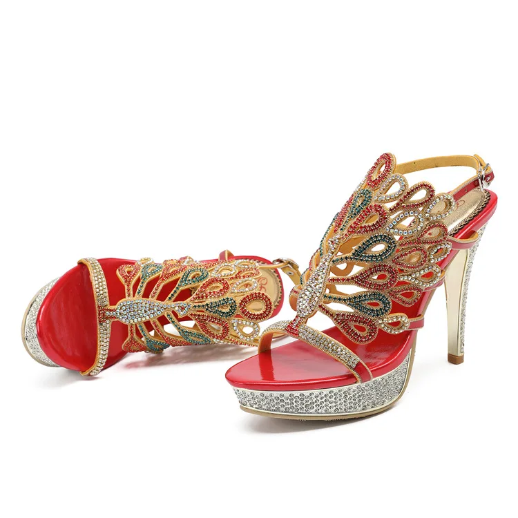 G-sparrow 2018 New Fashion Female Roman Style Red Elegant Rhinestone Shoes Women Platform Super High Heels Sandals12
