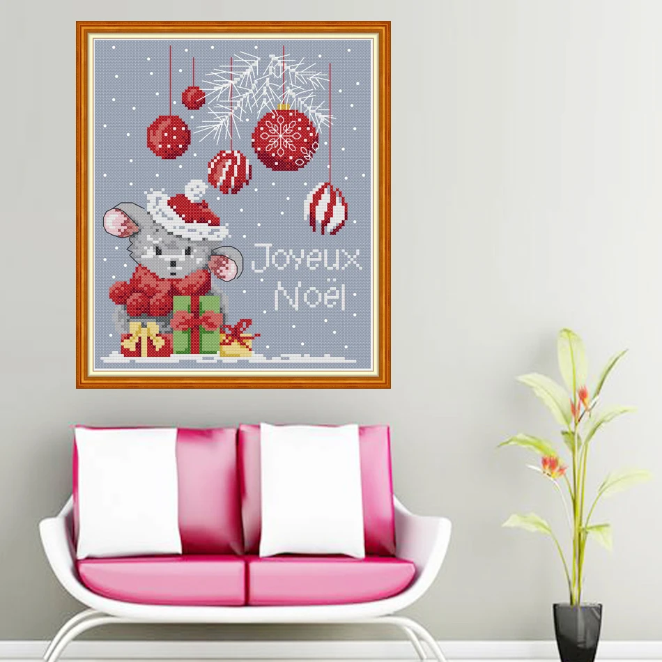 Joy Sunday,Christmas mouse,cross stitch embroidery set,printing cloth embroidery kit,needlework,Christmas style cross stitch (3)
