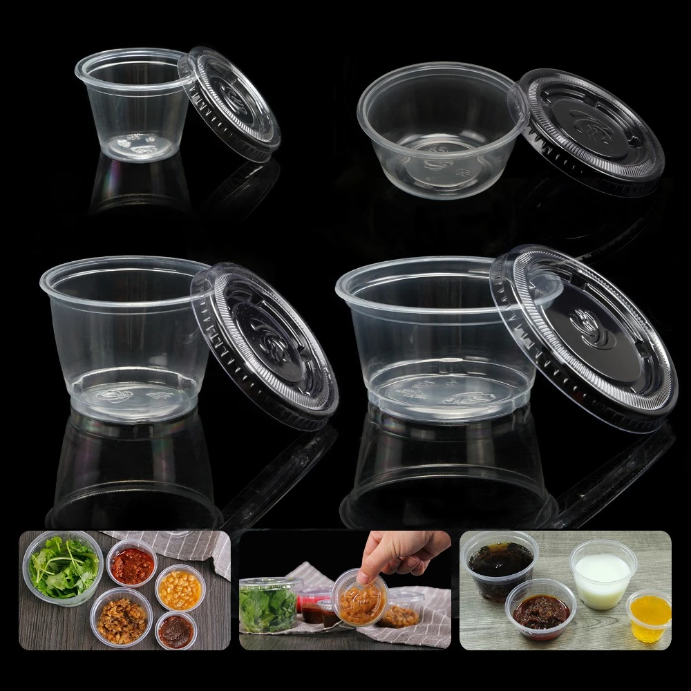パーティー用の使い捨てプラスチックカップ サラダ ソース ケチャップ ジャム用の蓋付き トマト 塩 酢 砂糖の香り用の容器 50個 Disposable Party Tableware Aliexpress