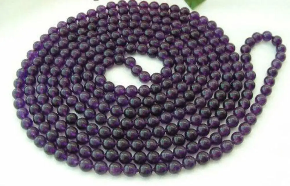 

new 10mm Russican Amethyst Round Bead Necklace 35" WW