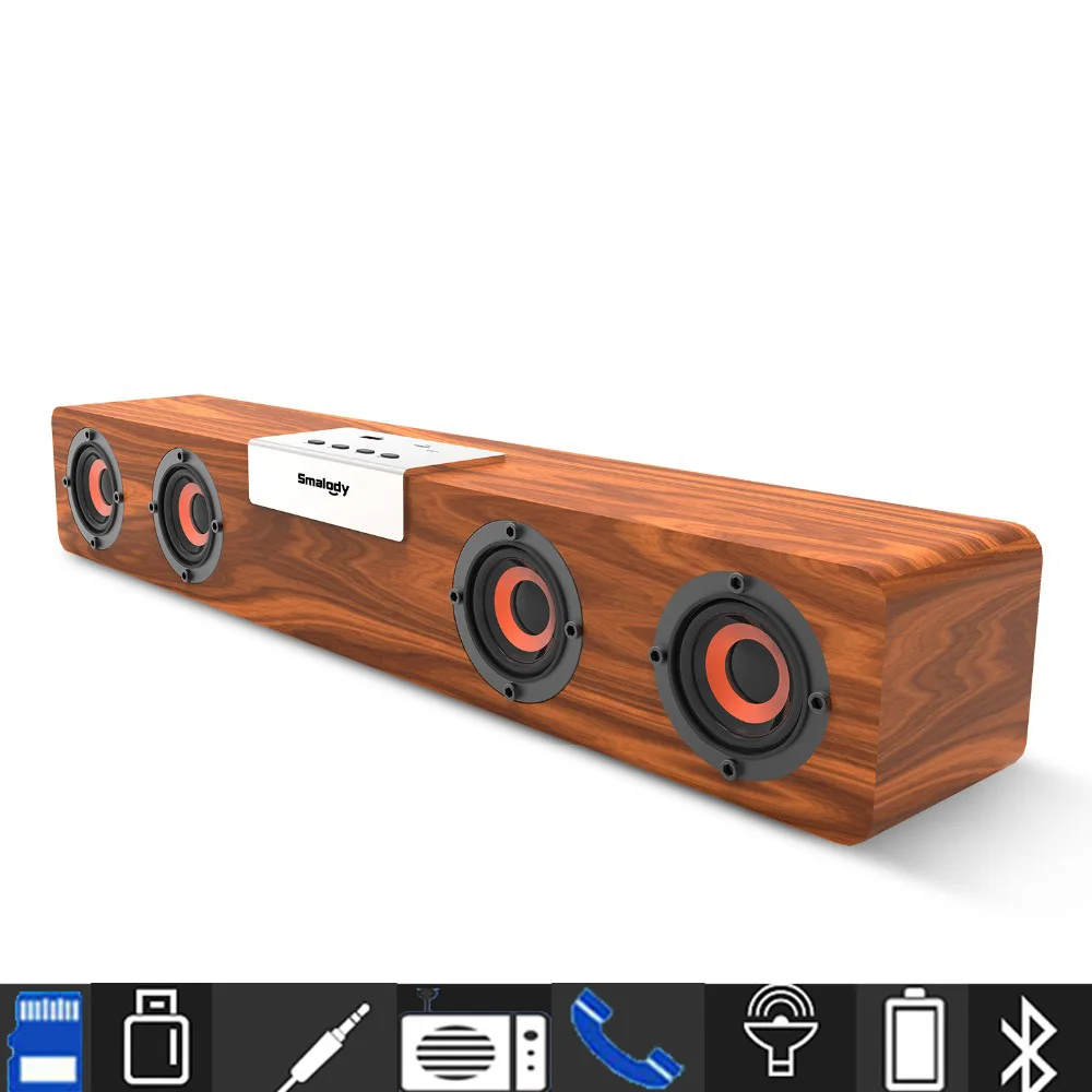 20 Вт Smalody ТВ Саундбар беспроводной bluetooth динамик деревянный стерео Бас Сабвуфер ПК компьютер Бумбокс FM радио звуковая коробка для xiomi