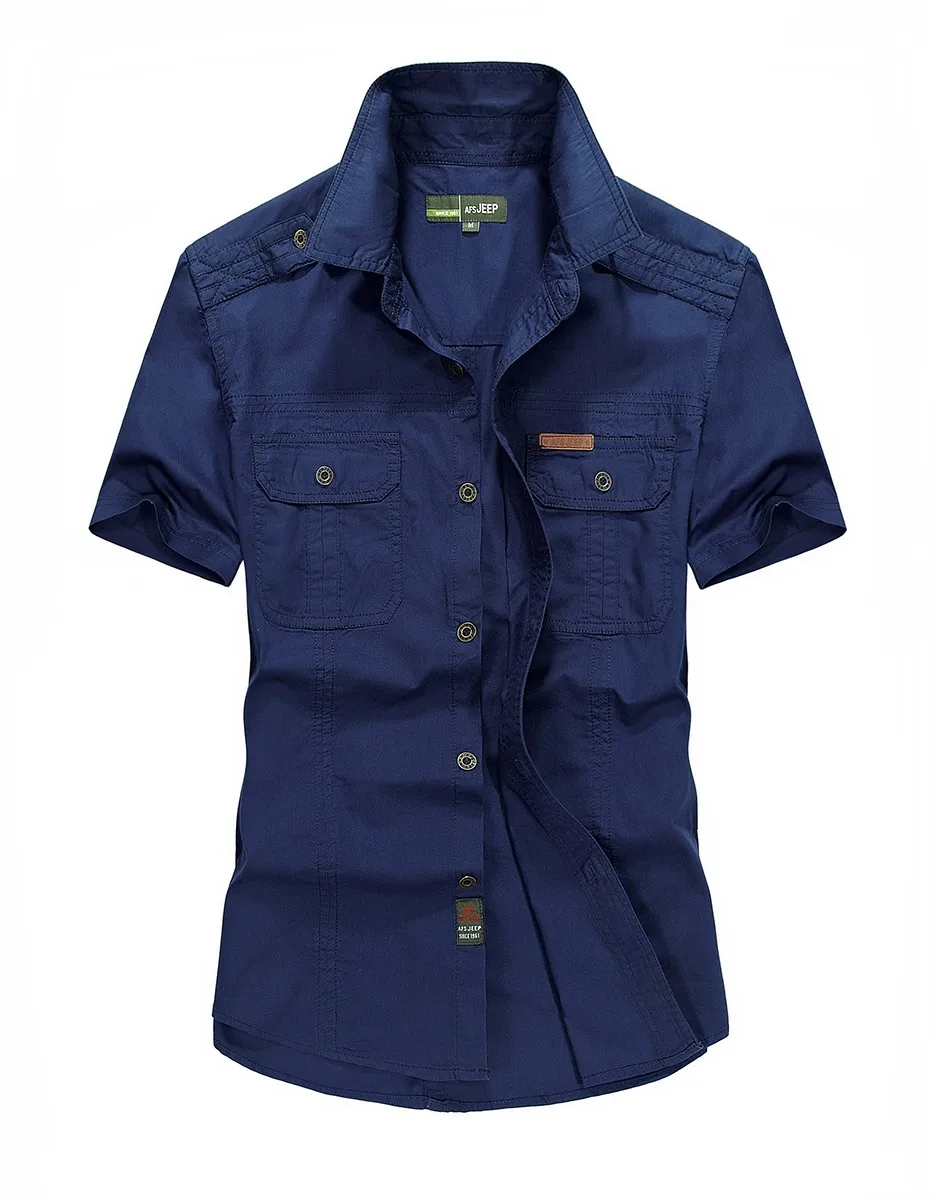 AFS JEEP, брендовая летняя рубашка, мужская рубашка с коротким рукавом, чистый и Клетчатый Стиль, chemise homme, мужские рубашки, большой размер M-5XL