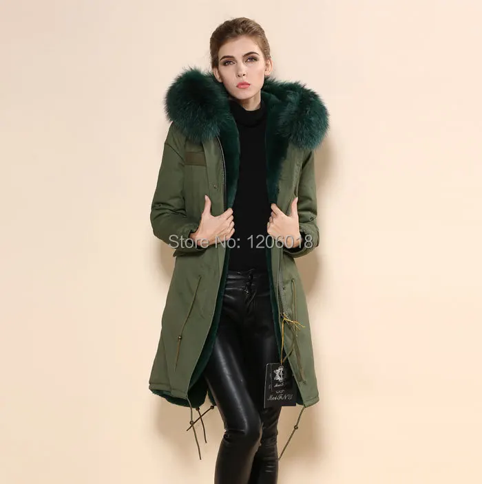 New Fashion 2017 Real fur coats for women,large green collar fur coat ...