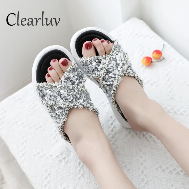 

Summer sandals 2019 New Student Thick-soled Women's Shoes Wild Fashion Sequins Casual Comfort Slippers C1288