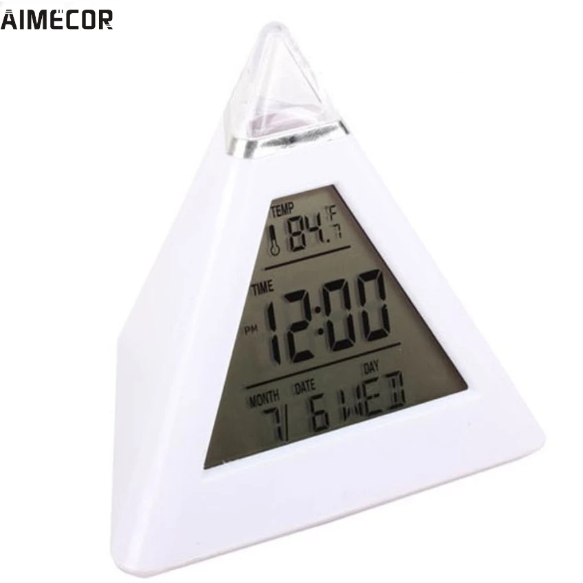 

Aimecor Happy home Fashion New Pyramid Temperature 7 Colors LED Change Backlight LED Alarm Clock 1PC