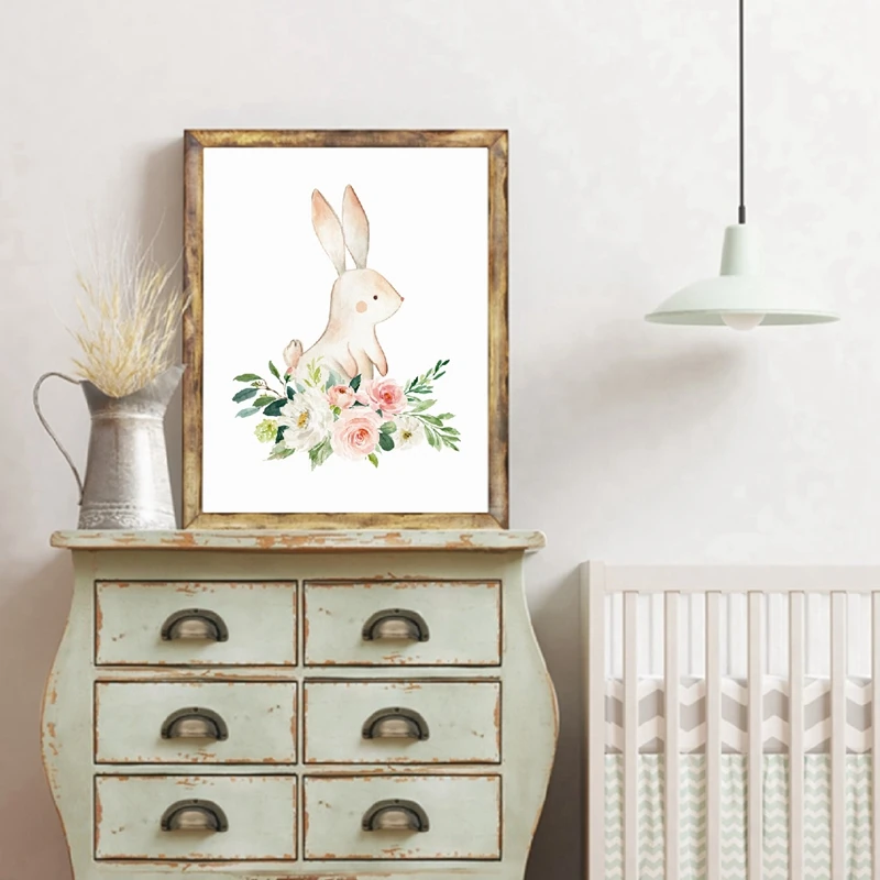 rabbit print nursery decor