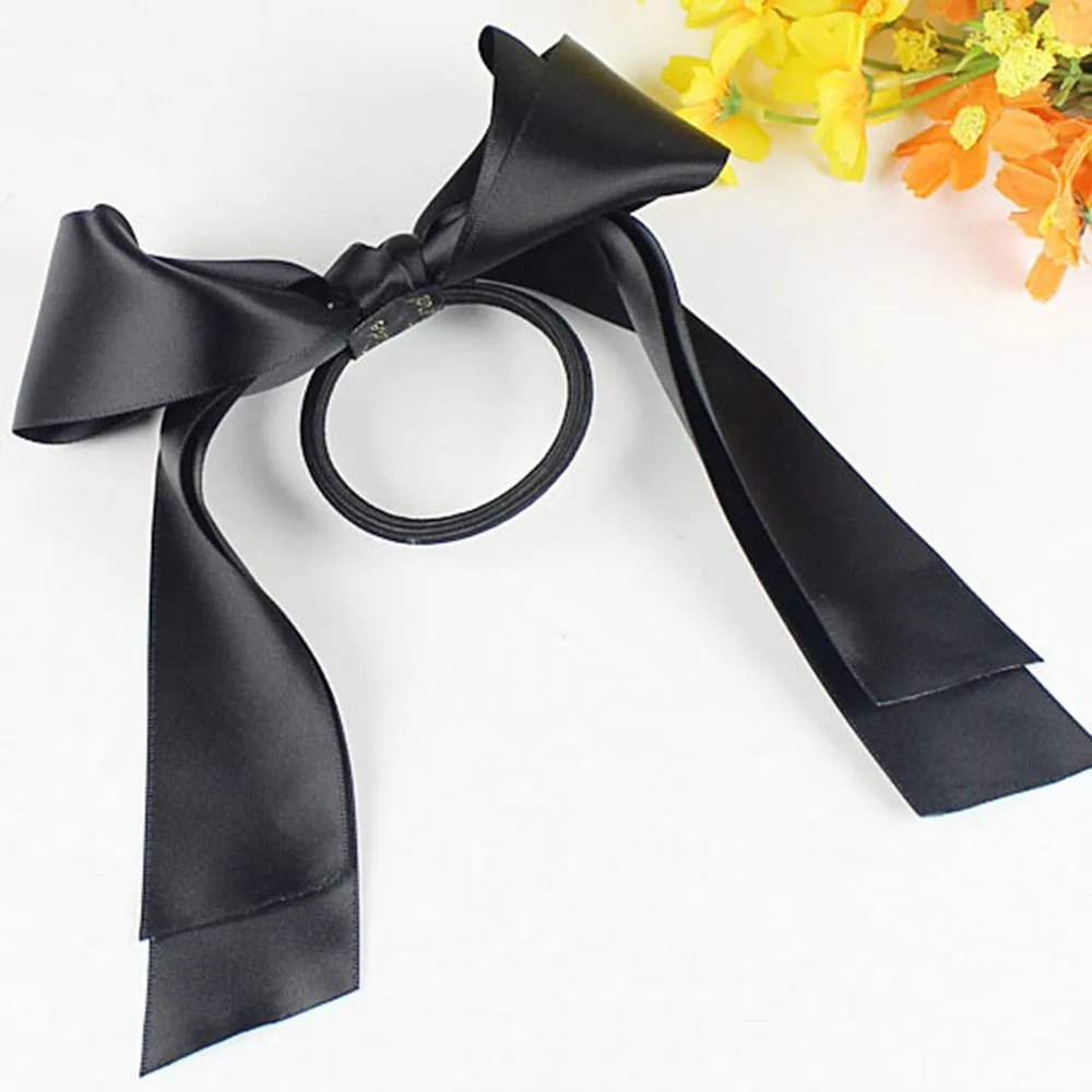 1 шт. женские атласные резинки бант эластичные стримеры лента для волос Веревка скручивающий галстук твердые аксессуары для волос - Цвет: black