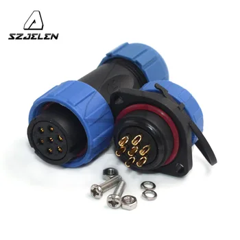 

SP21 7pin plug socket LED waterproof power cable connector IP67 Waterproof 7-Hole Flange plug socket 15A