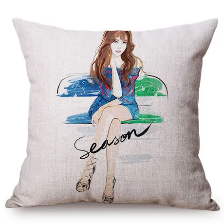 European Chic Woman Fashion Show Style Linen Cotton Sofa Pillowcase Beautiful Girl Room Decoration Cushion Cover Drop Shipping K106-8