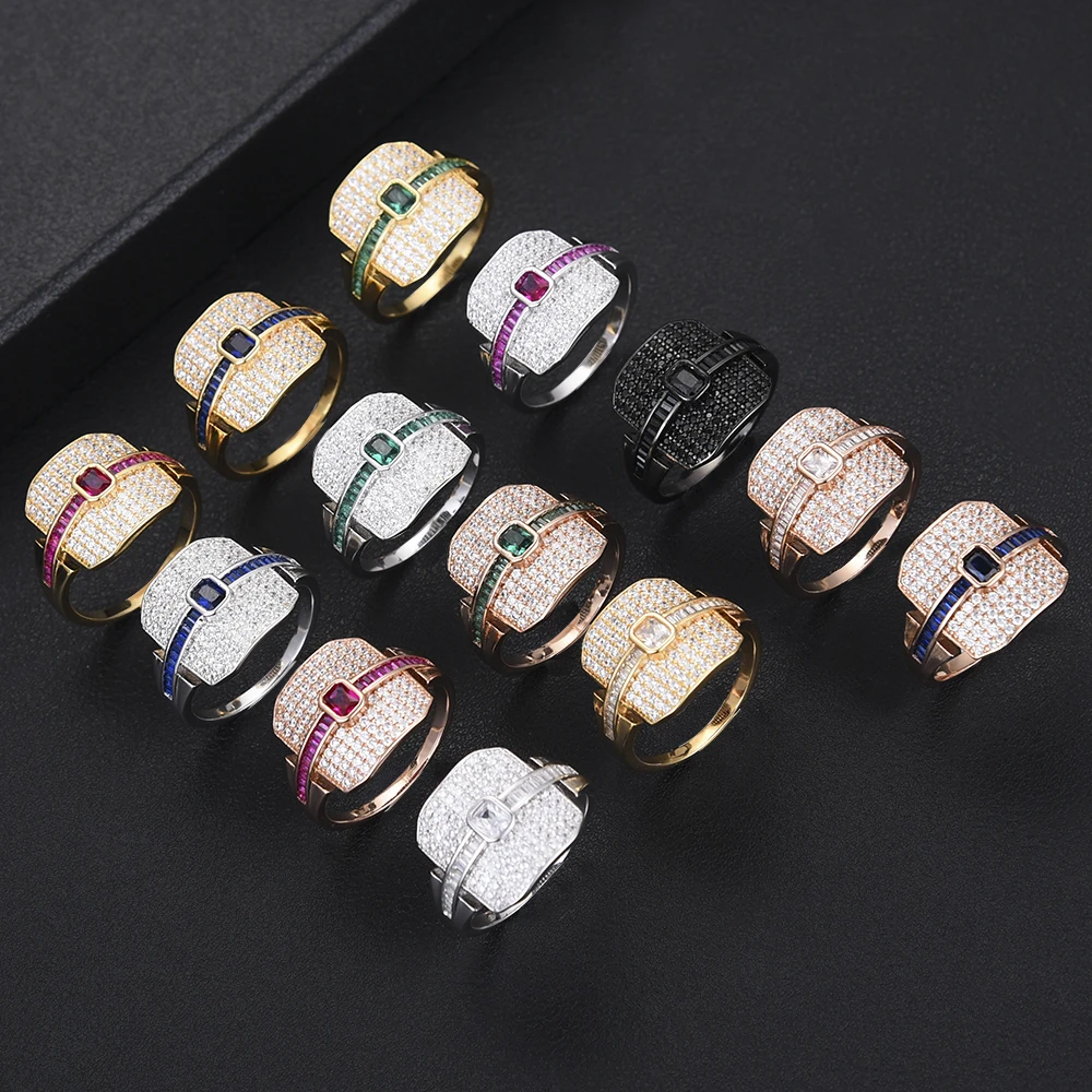 

SISCATHY 13Colors Charms AAA Cubic Zircon Gorgeous Wide Fingers Rings For Women Luxury Bridal Wedding Engagement Rings Jewelry