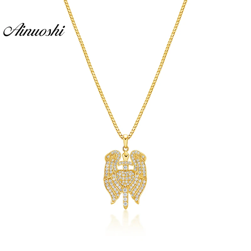 

AINUOSHI 10K Solid Yellow Gold Pendant Shield Pendant SONA Diamond Women Men Child Jewelry Cross Shield 2.9g Separate Pendant