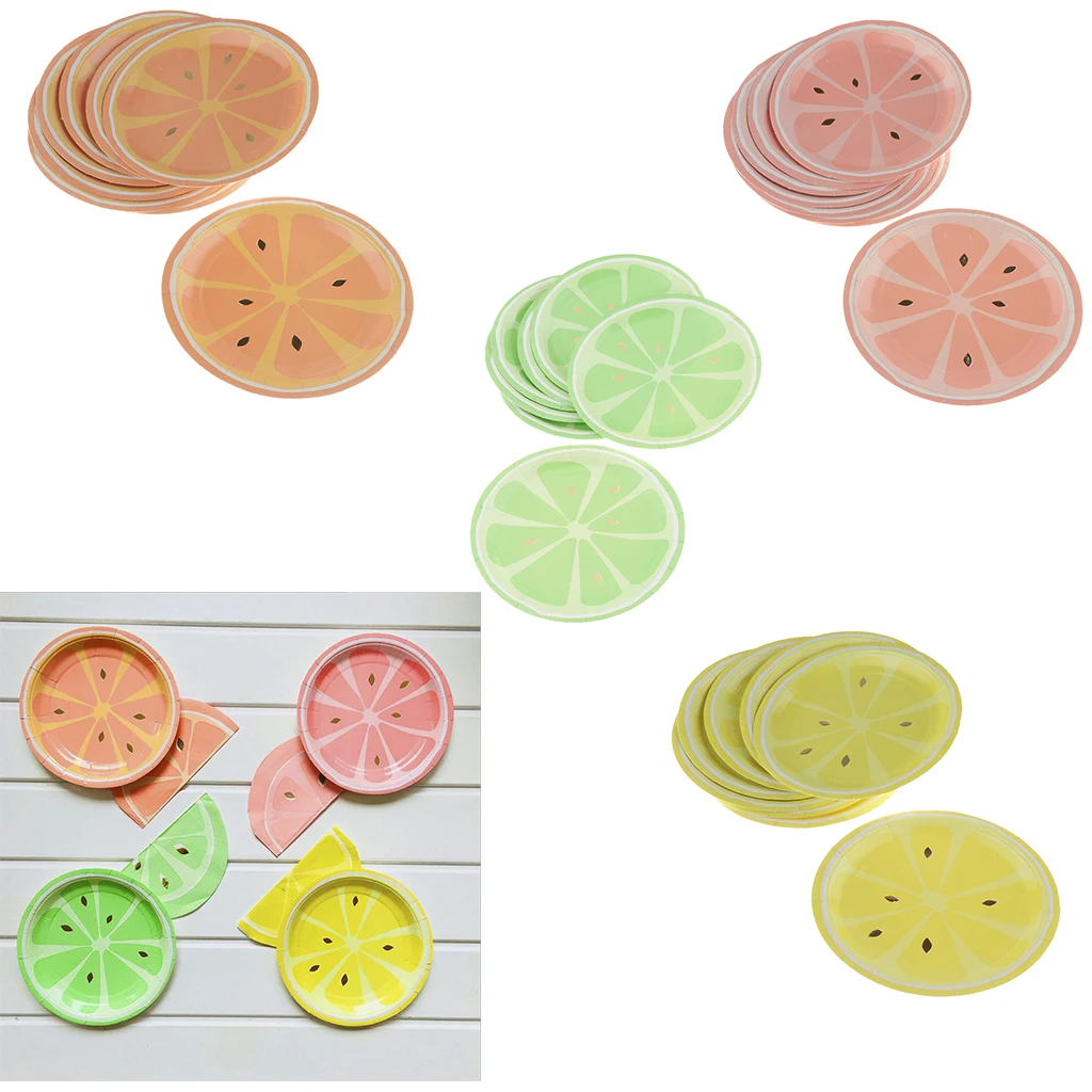 Cute Fruit Lemon Printed Paper Plates Wedding Birthday Theme Party Decor Disposable Tableware for 8 Guests