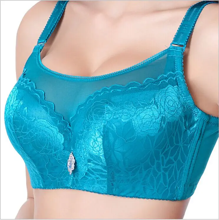 

Super Large Size Full Cup Push UP Sexy Bra Fashion Solid Rhine Decorative Strappy Bra Back Closure four Hook-And-Eye Bra C3311
