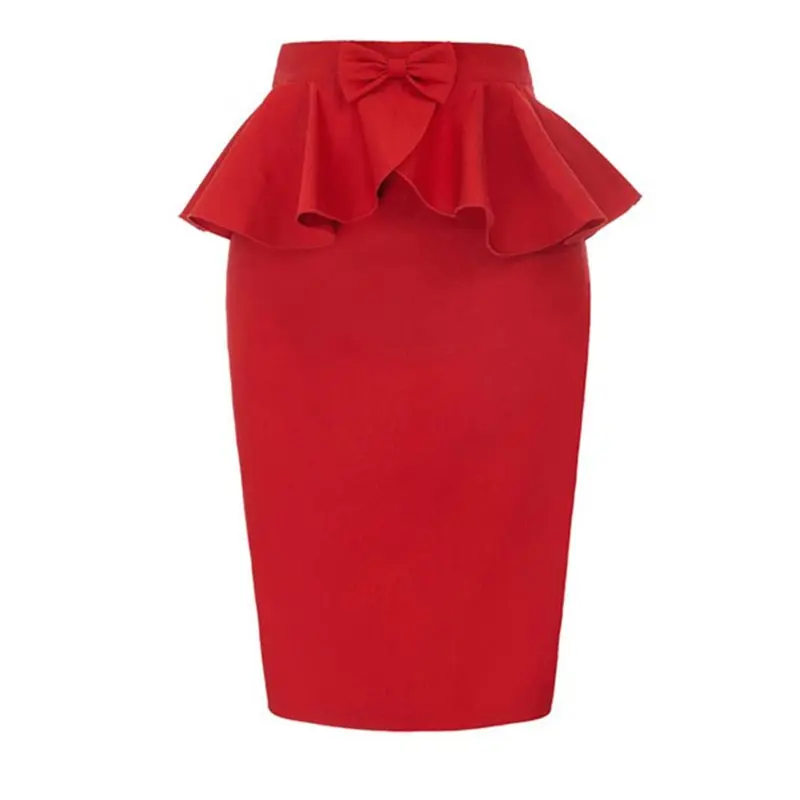 red pencil skirt Черные, красные юбки-карандаш, женские летние офисные Облегающие юбки, сексуальные элегантные юбки с оборками и высокой талией, винтажные вечерние повседневные Облегающие юбки - Цвет: red pencil skirt