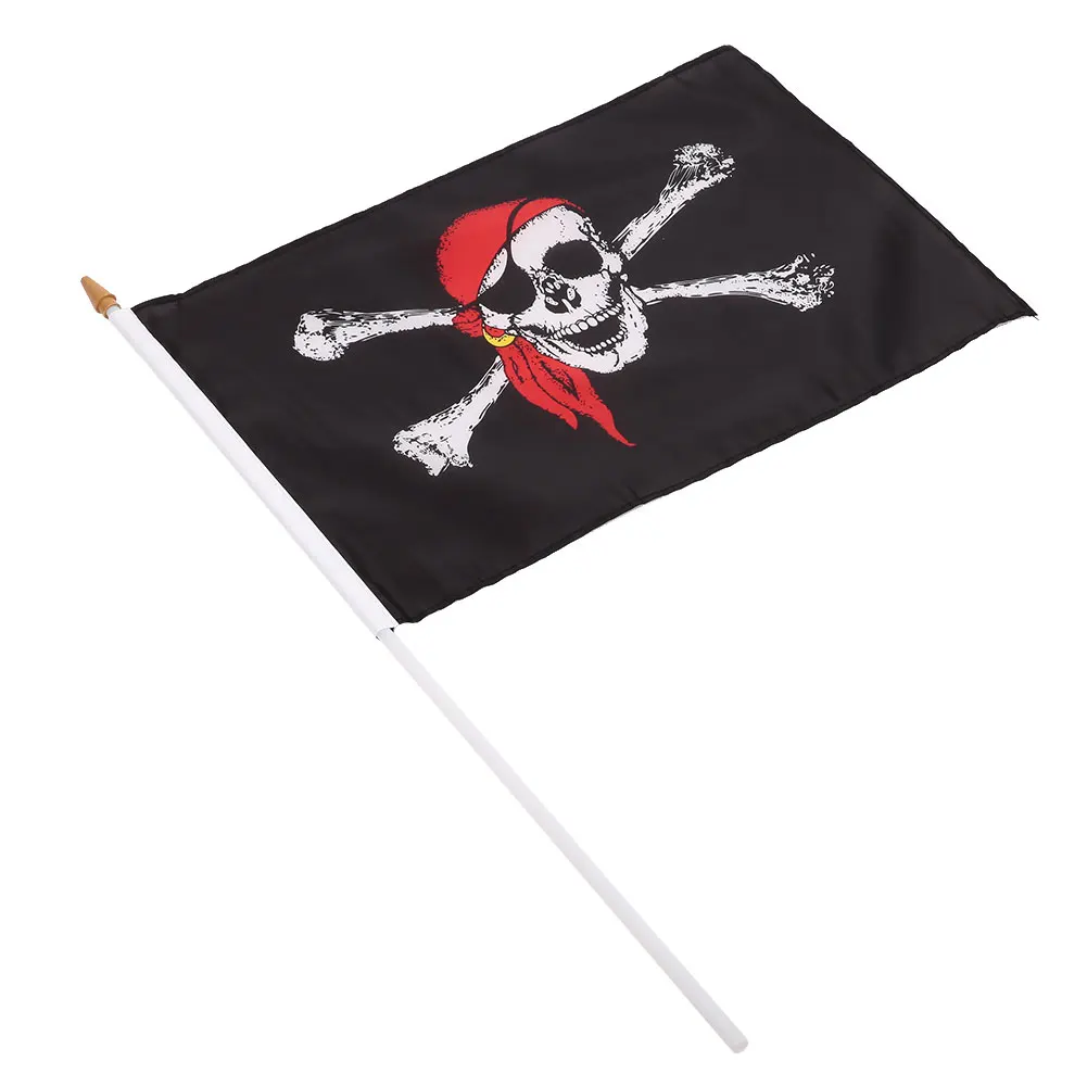 

30X45CM Flags With Flagpole Pirate Pattern Halloween Party Banner Props