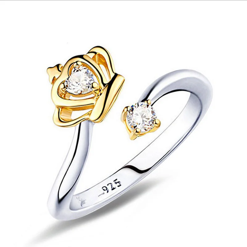 

KOFSAC New Fashion 925 Sterling Silver Ring Shiny Crystal CZ Crown Open Rings For Women Wedding Party Finger Jewelry Girl Gifts