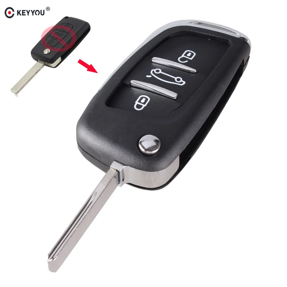 

KEYYOU 3 Buttons Modified Flip Folding Car Key Shell for Peugeot 406 407 408 308 307 207 Remote Fob Case Cover HCA/HU83 Blade