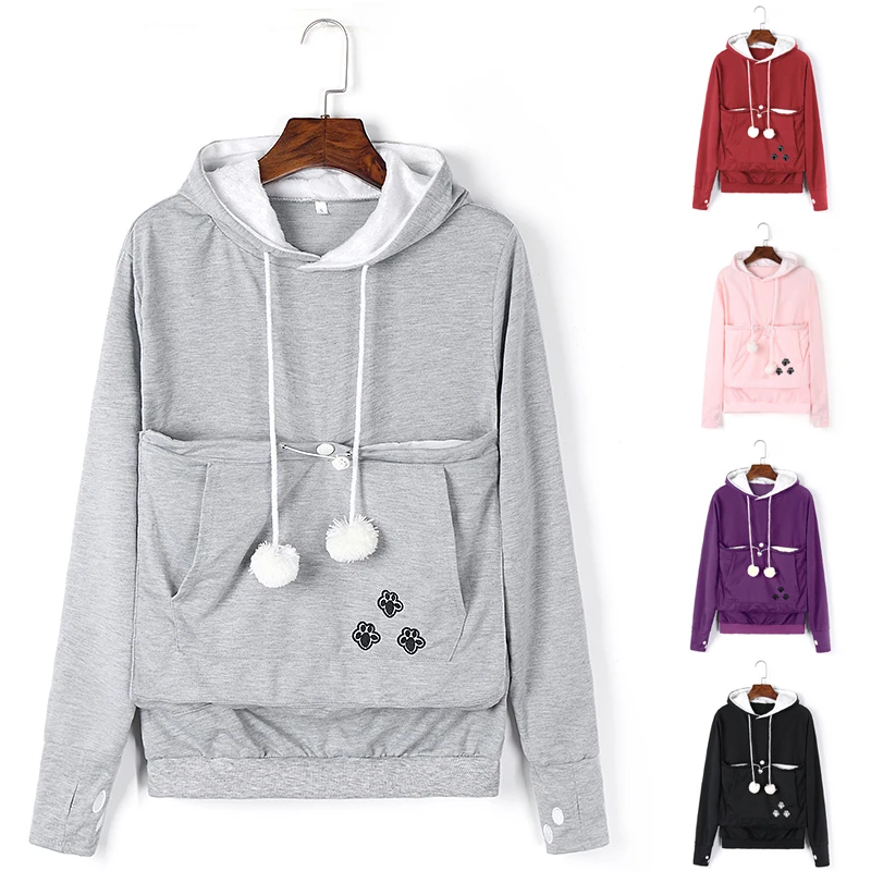 Women Hoodies Casual Unisex Kangaroo Coat Hoodies Shirts Kangaroo Grey Cat Casual Hoodie Top shirts