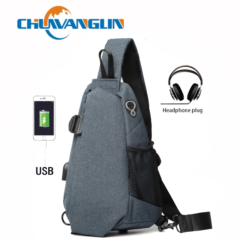 

Chuwanglin New Arrival Crossbody Bags Men USB Charge Chest bag Short Trip Messengers Bag Water Repellent Shoulder Bag C811B