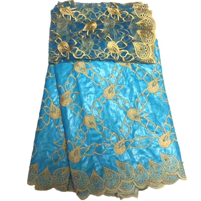 

light blue bazin riche getzner 2018 african fabric embroided Brode bazin riche fabric with beads african lace for wedding