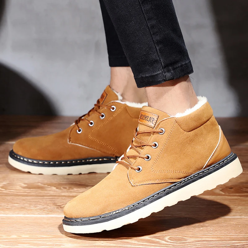 

Winter Men Ankle Boots Casual Suede Leather Footwear Warm Winter Fur Shoes Men Plush Men Boots 2018 Snow Men Shoes