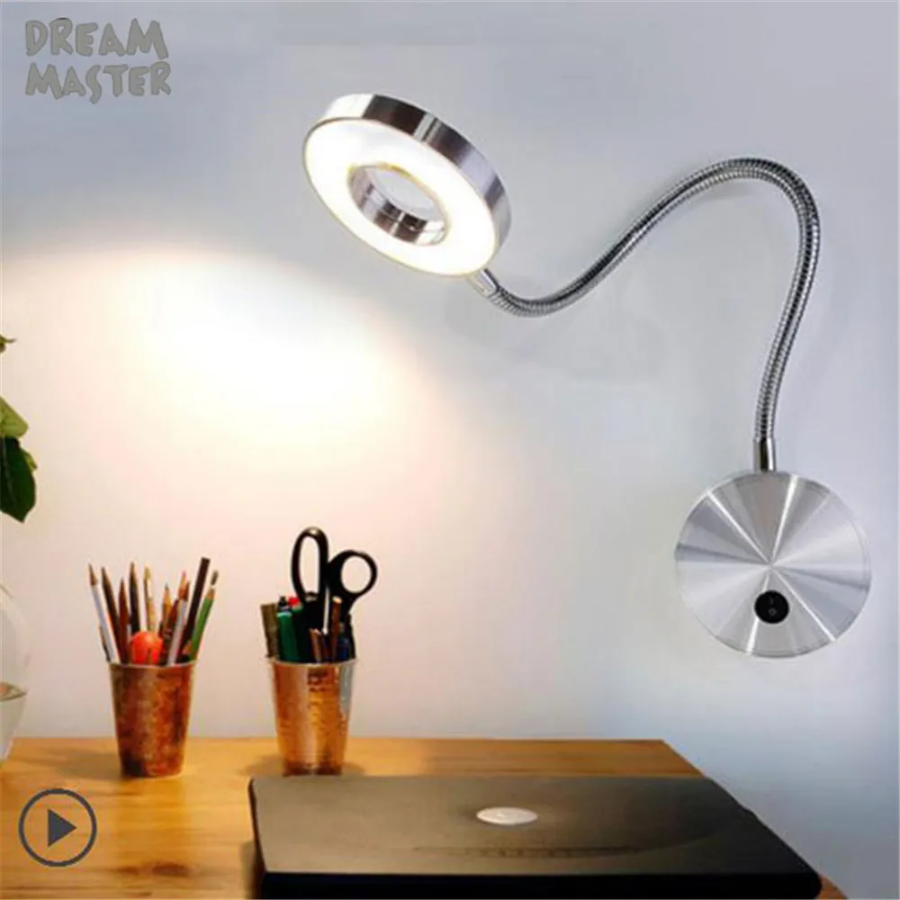 Modern Silver Black Flexible Hose LED Wall Lamp 5W Flexible Arm Light