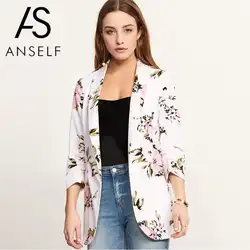 Anself модные женские туфли Цветочный принт пиджак пальто открытой передней длинный рукав OL рабочая куртка Повседневное женские пальто