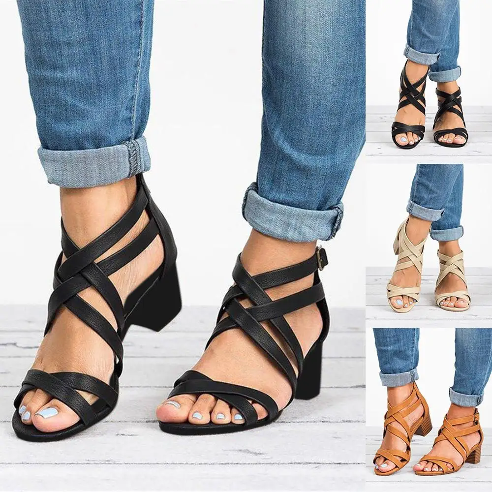 

Hot Sale summer shoes woman Ladies Fashion Hollow Out Ankle Strap Sandals Casual Roman Shoes chaussure femme ete
