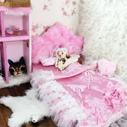 1/6 кукольный домик Миниатюрный розовый мягкая кровать kawaii игрушечная мебель для куклы bjd куклы 33 см Моделирование ролевые игры игрушечные