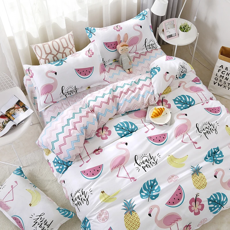 

4pcs Family Fruits Watermelon Pineapple Banana Swan Pattern Bedding Set Bed Linings Duvet Cover Flat Sheet Pillowcases Cover Set