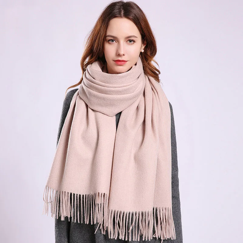 Роскошный женский шарф из овечьей шерсти, зима-осень, утолщенные шали из чистой шерсти, женские теплые шали с кисточками, большой Универсальный тонкий шерстяной шарф - Цвет: Color 1