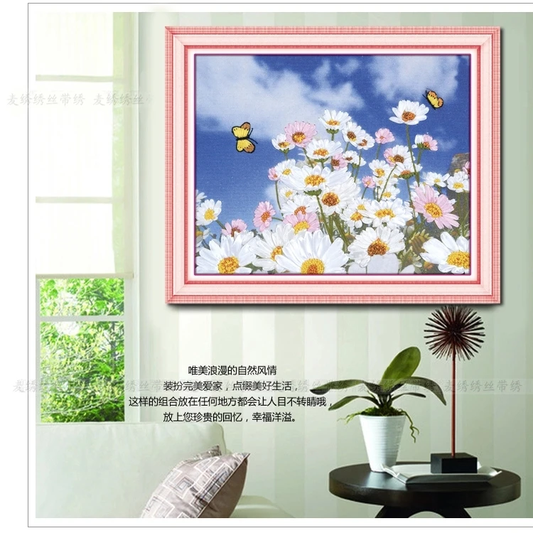 

Needlework,DIY Ribbon Cross stitch Sets for Embroidery kit,Butterfly flower love ribbon Cross-Stitch handwrok garden needlework
